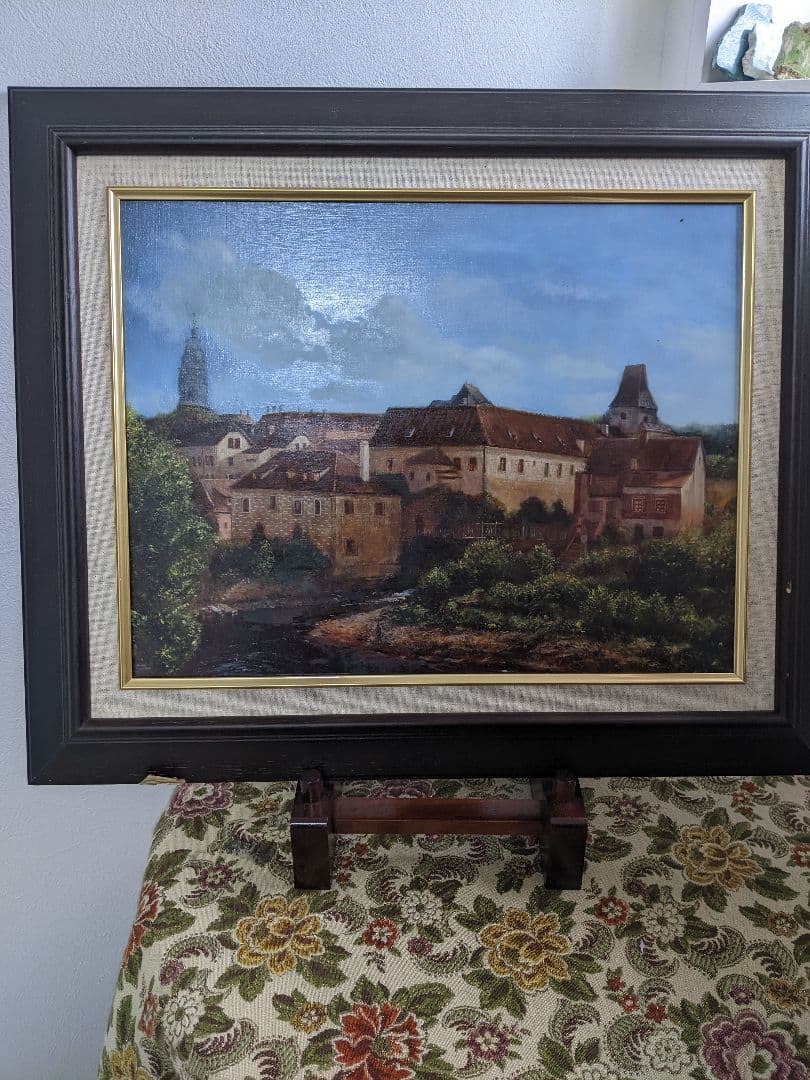 油絵　風景画　テンペラ　チェスキークルムロフ　額込み