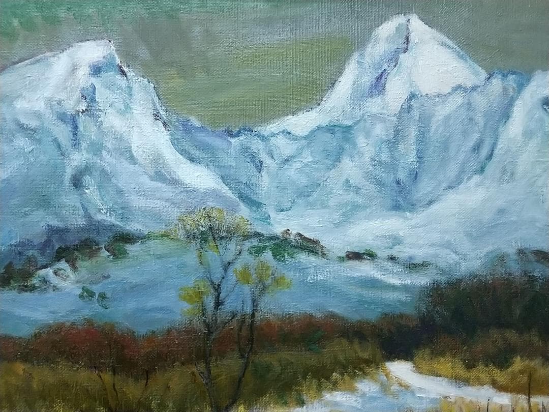 油絵 F8「冬磐梯」絵画