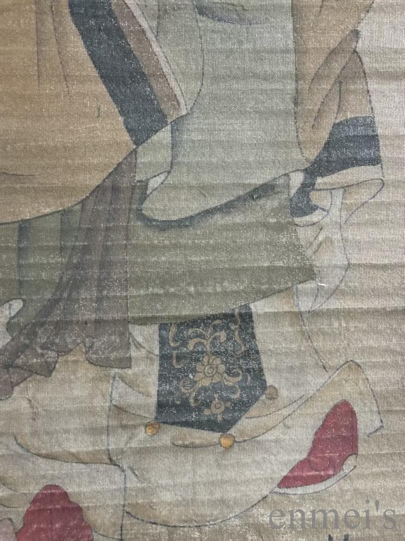 中国古美術.沈周款.人物図.絹布画.三尺手描き.肉筆.掛け軸.絵画.書道.旧蔵出