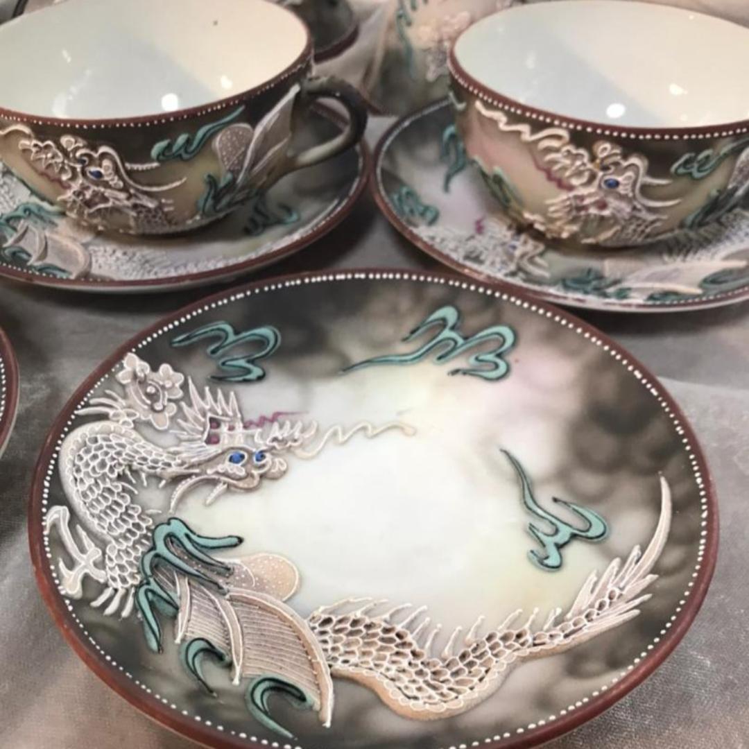 ドラゴン　ティーポットセット　輸出用　松風陶器　もりあげ