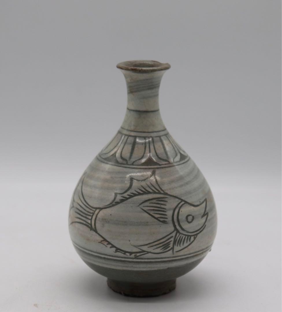 朝鮮　粉青釉　魚紋徳利　訳あり　送料込み0522