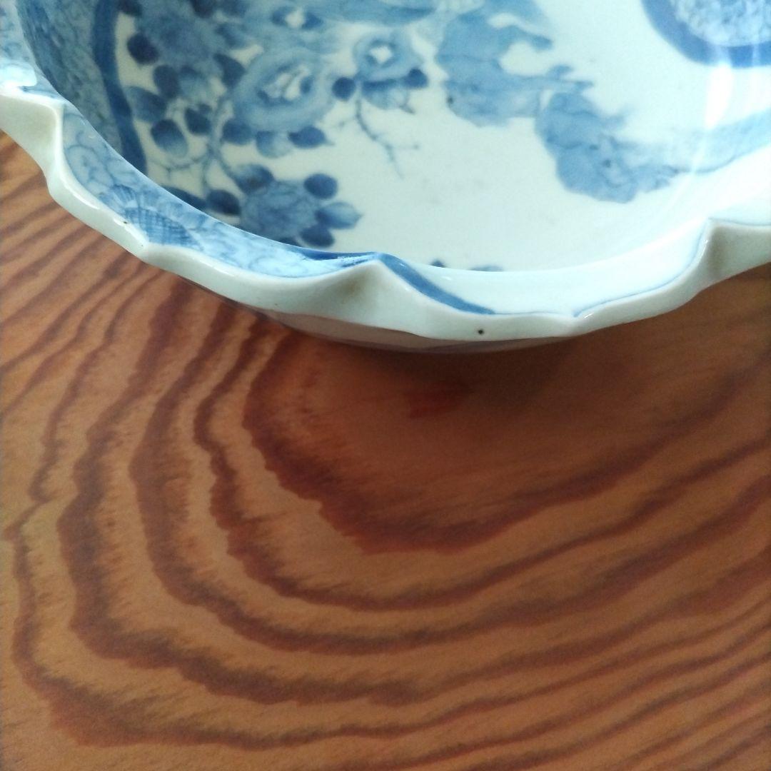 図変わり 洋犬 鉢 鳳凰 江戸期 染付 古伊万里 上手 アンティーク 茶船 茶盤