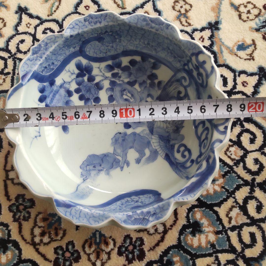 図変わり 洋犬 鉢 鳳凰 江戸期 染付 古伊万里 上手 アンティーク 茶船 茶盤