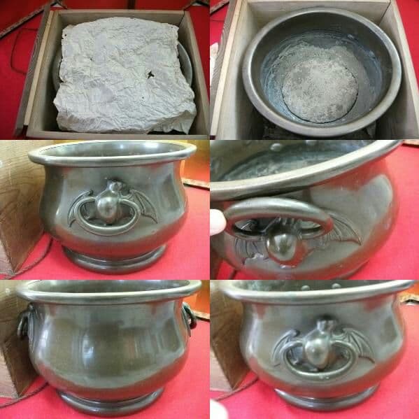 AKａ2292　佐張銅蝙蝠耳火鉢 金谷五郎三郎 共箱