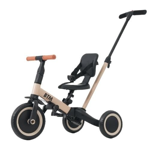 【ベージュカメオ】三輪車 足けりバイク 一台4役 ベビーカー かじとり 手押し棒