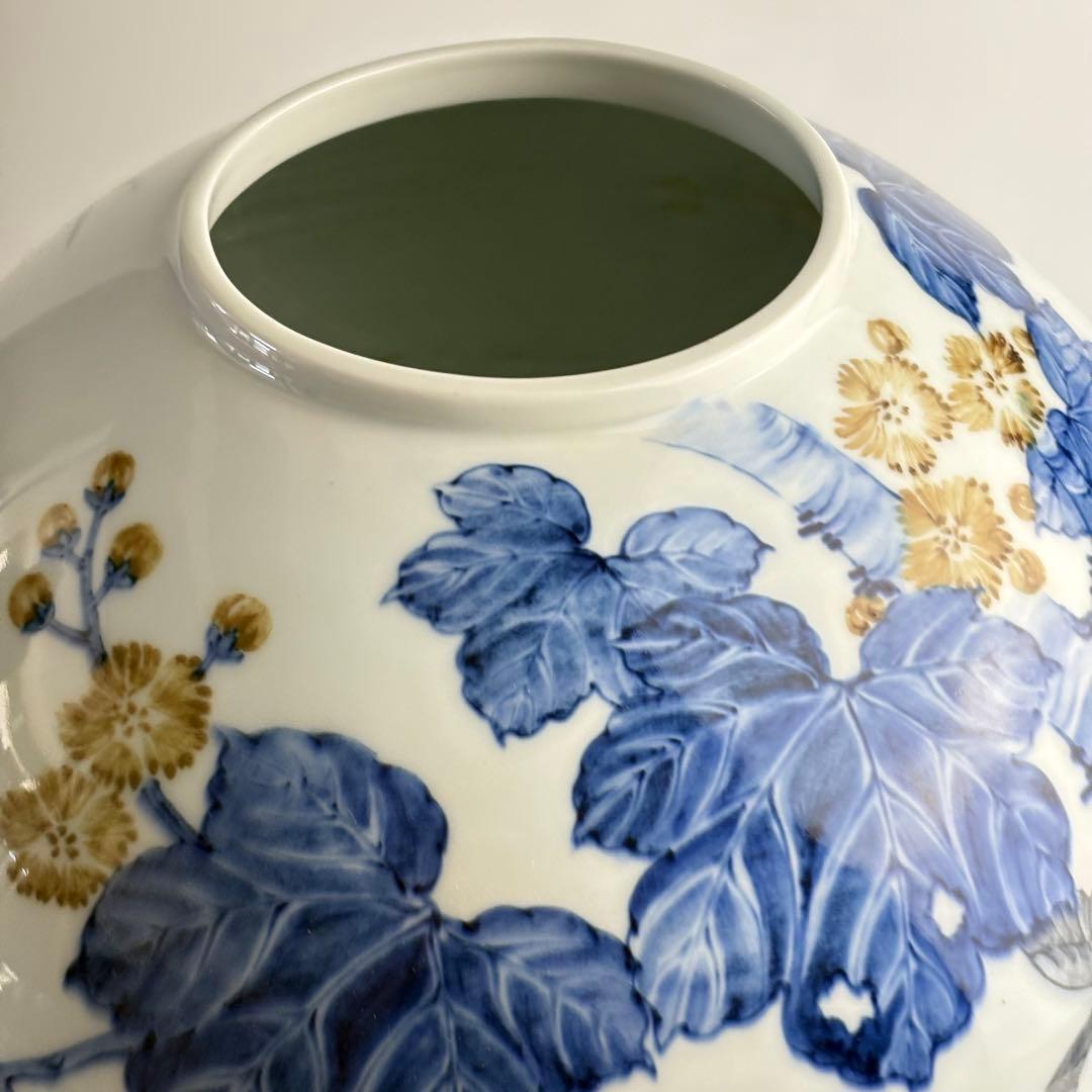 有田焼 山徳窯 染付 細密絵 大花瓶 壷 大壺 花入 花瓶