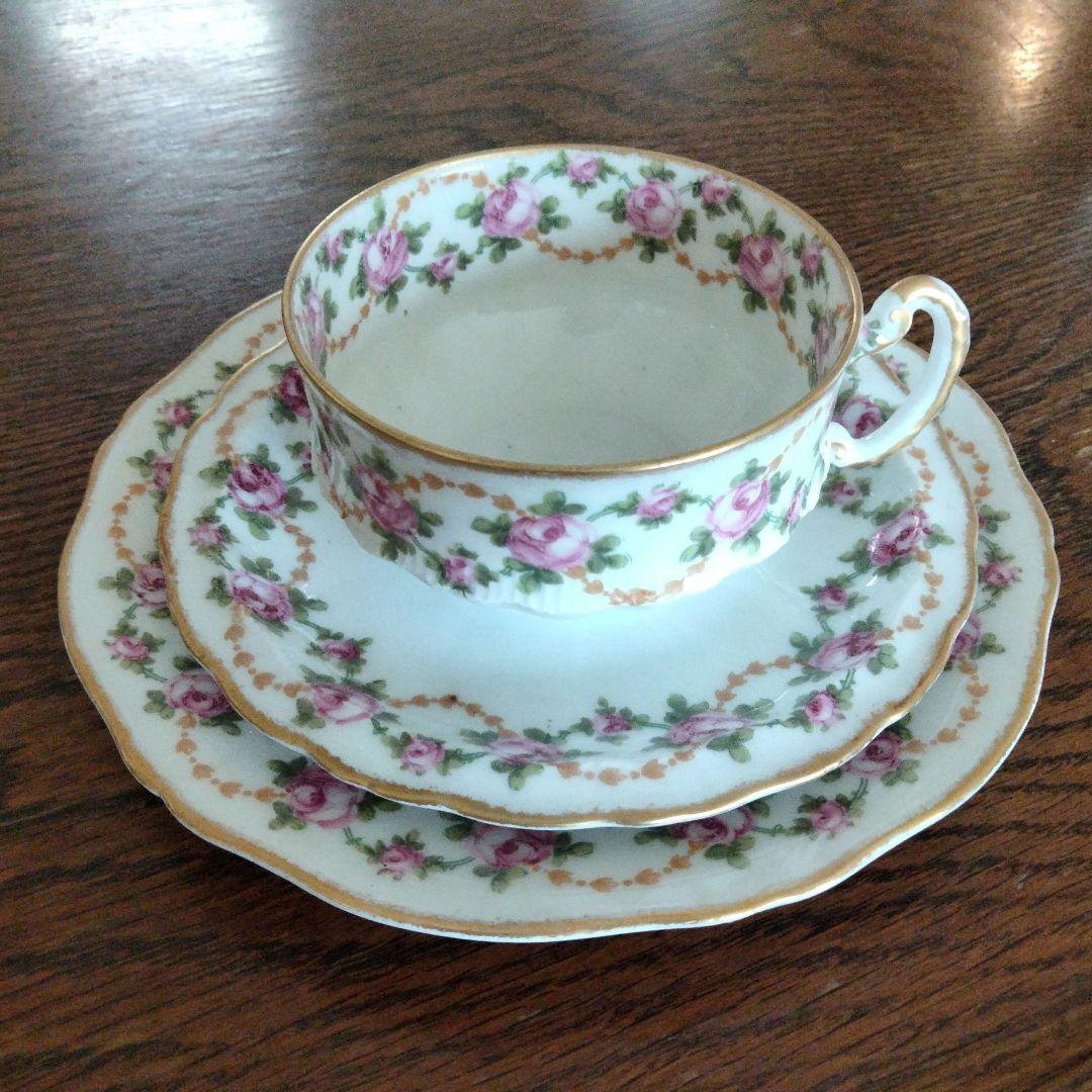 最終価格、オ−ルドリモージュカップアンドソーサ−ケーキ皿、、トリオ