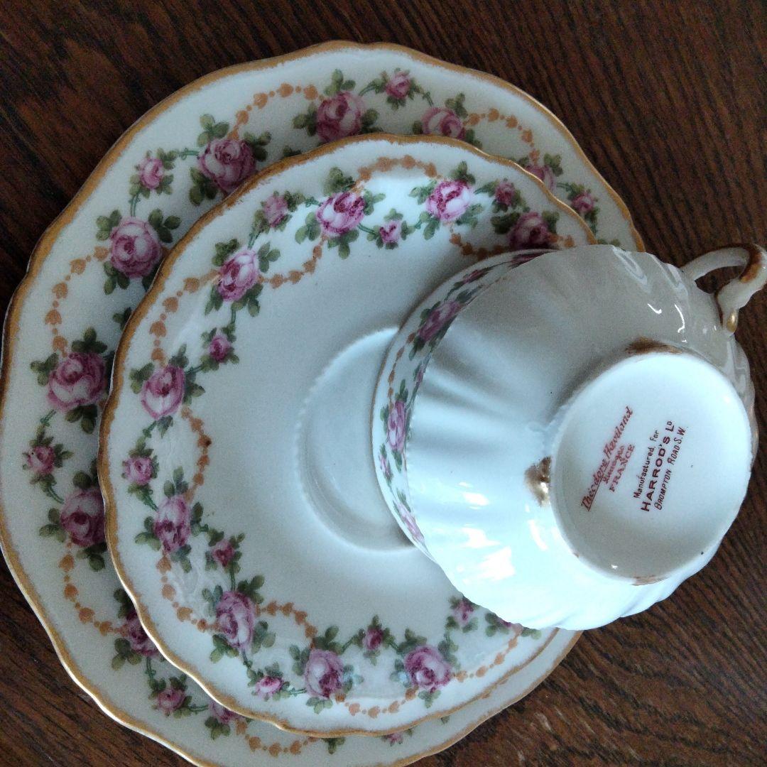 最終価格、オ−ルドリモージュカップアンドソーサ−ケーキ皿、、トリオ