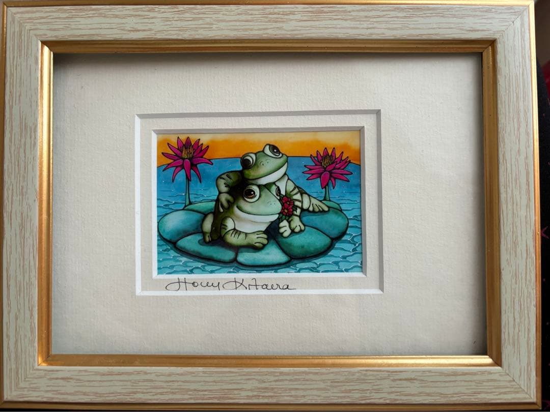カエル 絵画 ハワイアーティストHolly Kitaura 額縁付 ハワイで購入