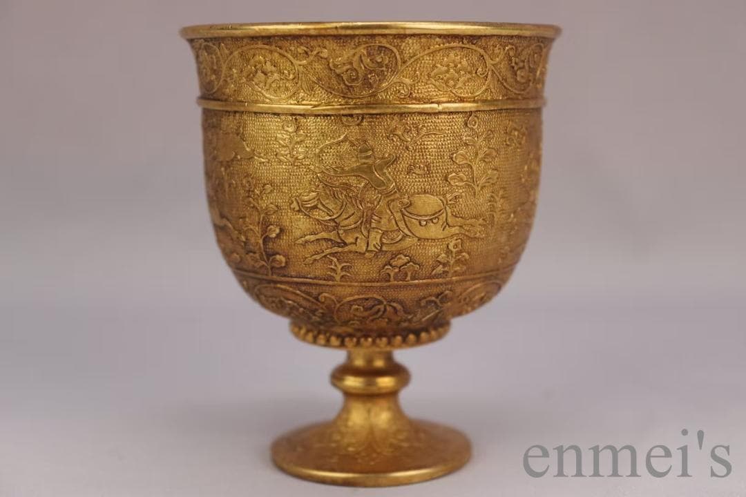 中国古美術 旧蔵清代 鍍金銅酒杯 精銅製 小型酒器 純手作り 鍍金酒具 古美味