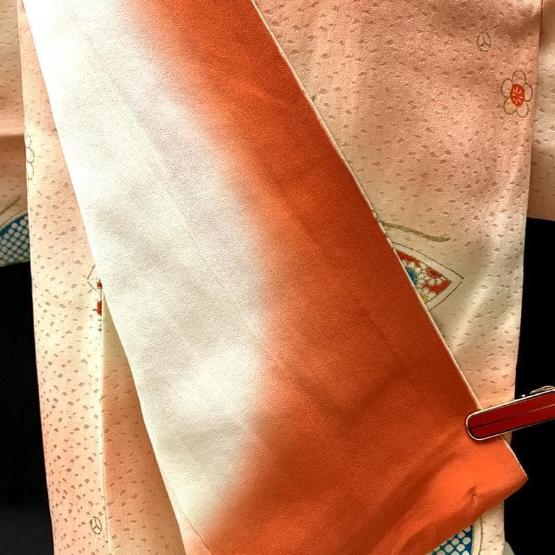 412ag64□七五三 七歳 女児 着物&袋帯&長襦袢 金彩 蝶 菊□状態良好u