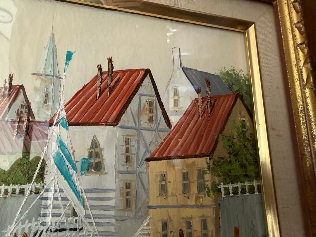 前田 忠雄 油彩画 風景画(ブルージュ) 金色フレーム