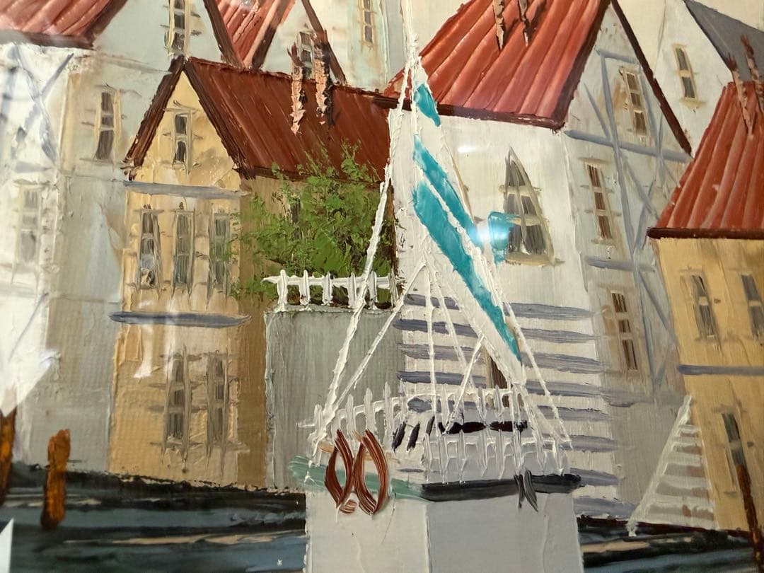 前田 忠雄 油彩画 風景画(ブルージュ) 金色フレーム