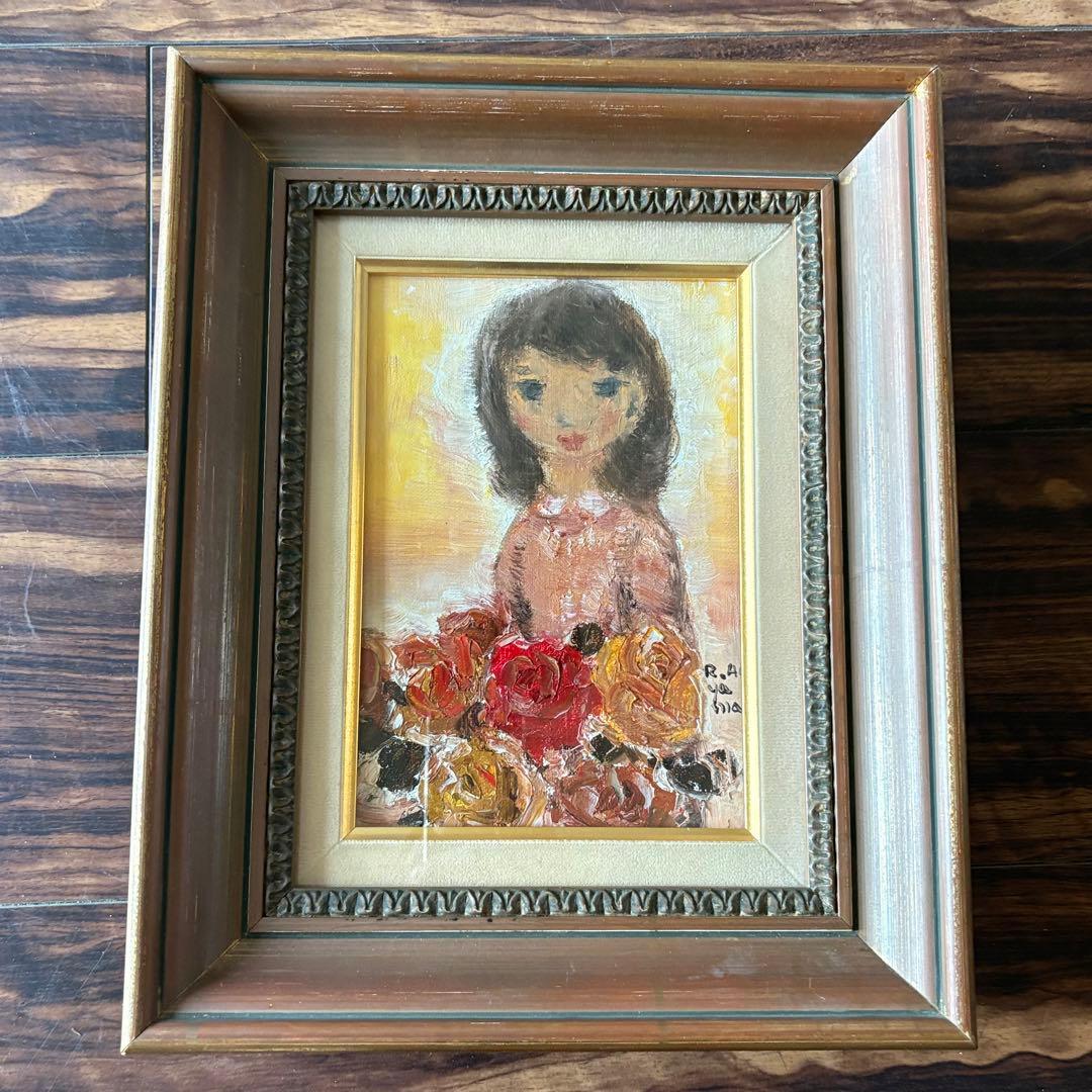 青山龍水 少女 油彩 キャンバス 額装 二科会常務理事 サロン・ドートンヌD