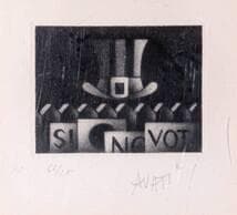 【真作】版画　銅版画　現代銅版画　記号と沈黙の構成　抽象画　アクリル額　Y15