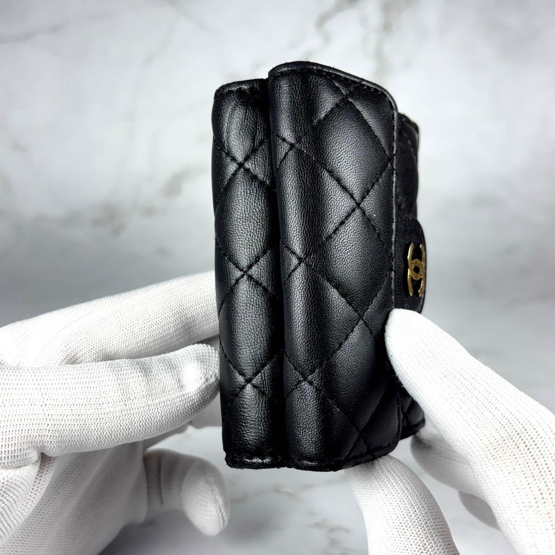 CHANEL シャネル 3つ折り 財布 マトラッセ ブラック