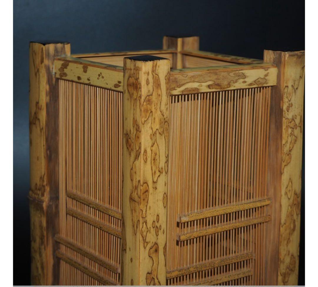 送料無料　竹細工　斑竹胡麻竹使用　四角花入れ　高24ｃｍ★希少★