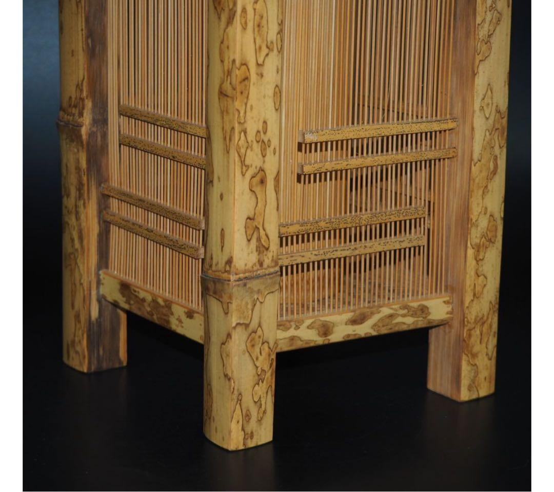 送料無料　竹細工　斑竹胡麻竹使用　四角花入れ　高24ｃｍ★希少★