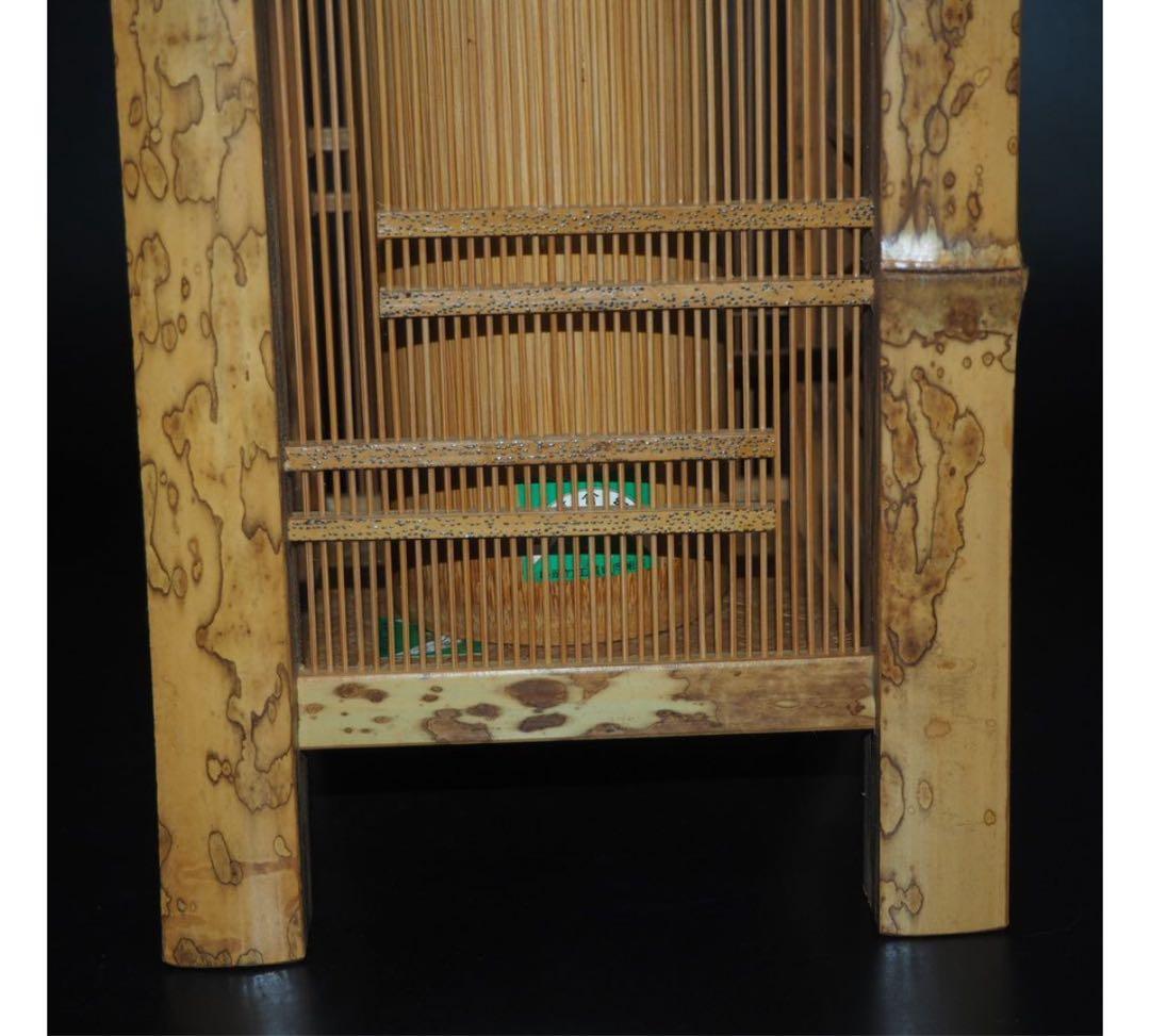 送料無料　竹細工　斑竹胡麻竹使用　四角花入れ　高24ｃｍ★希少★