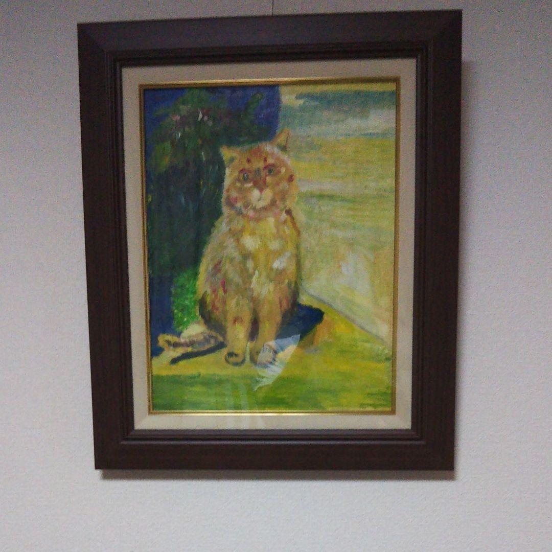 油絵   街角の猫  【送料無料】