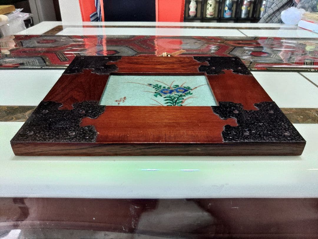 陶板画　リンドウ　額入り　昭和レトロモダン　かわいい絵柄　美術品　和風