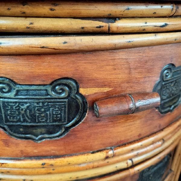 斑竹細工 煎茶棚 小箪笥 抽斗 引出 飾棚 花台 木製 漢詩金具 古美術品