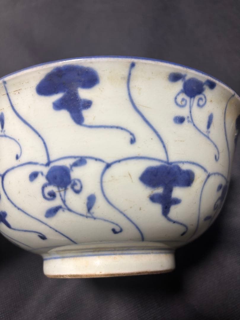 中国古美術品　清の中期　青花　染付 霊芝文大碗 鉢 18cm