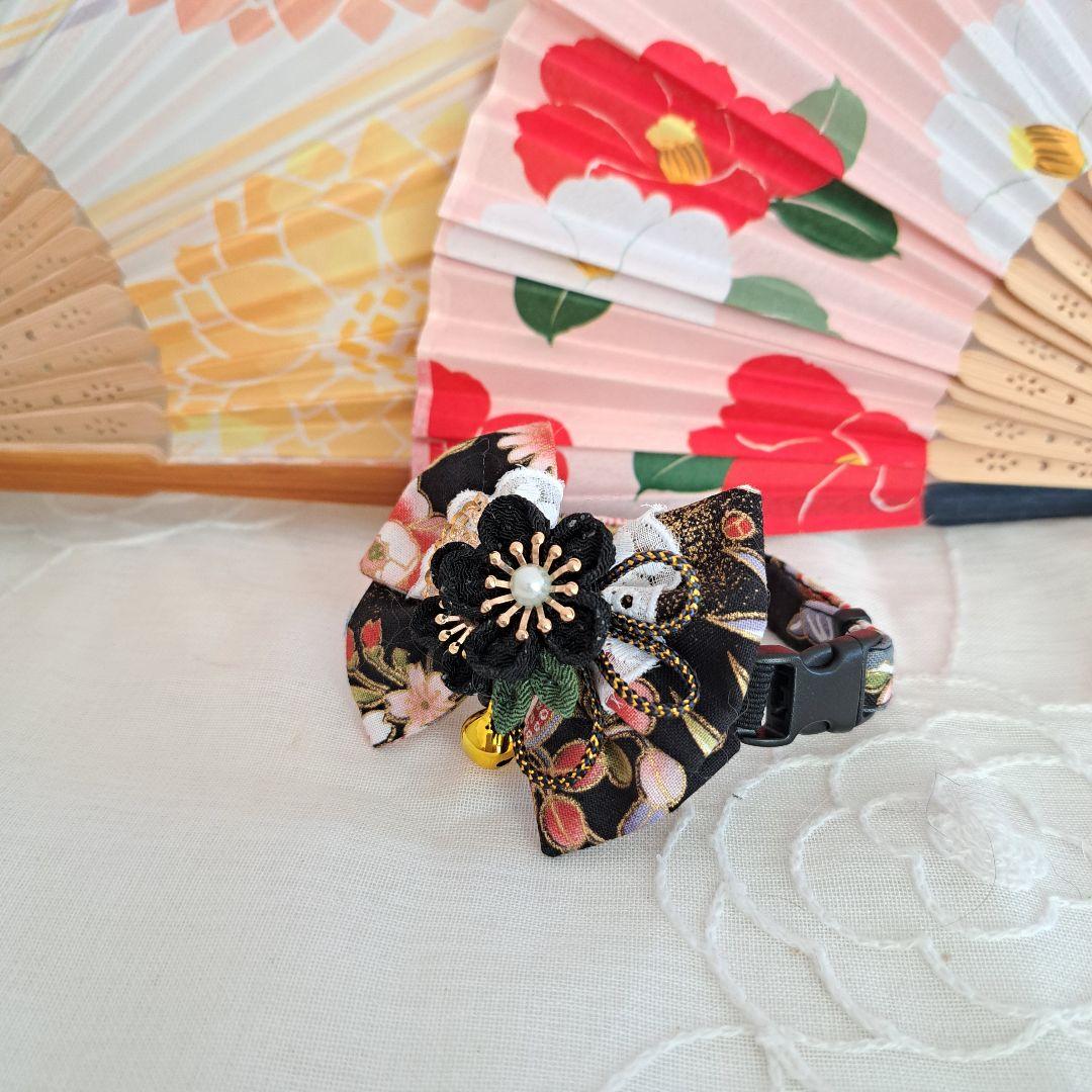 つまみ細工ダブルリボン(黒)わんちゃん猫ちゃん用首輪