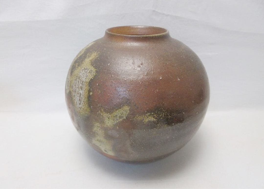 未使用 華道具 小西陶古造 備前焼 窯変 壺 花入 陶印 栞 花器 飾り壺 共箱