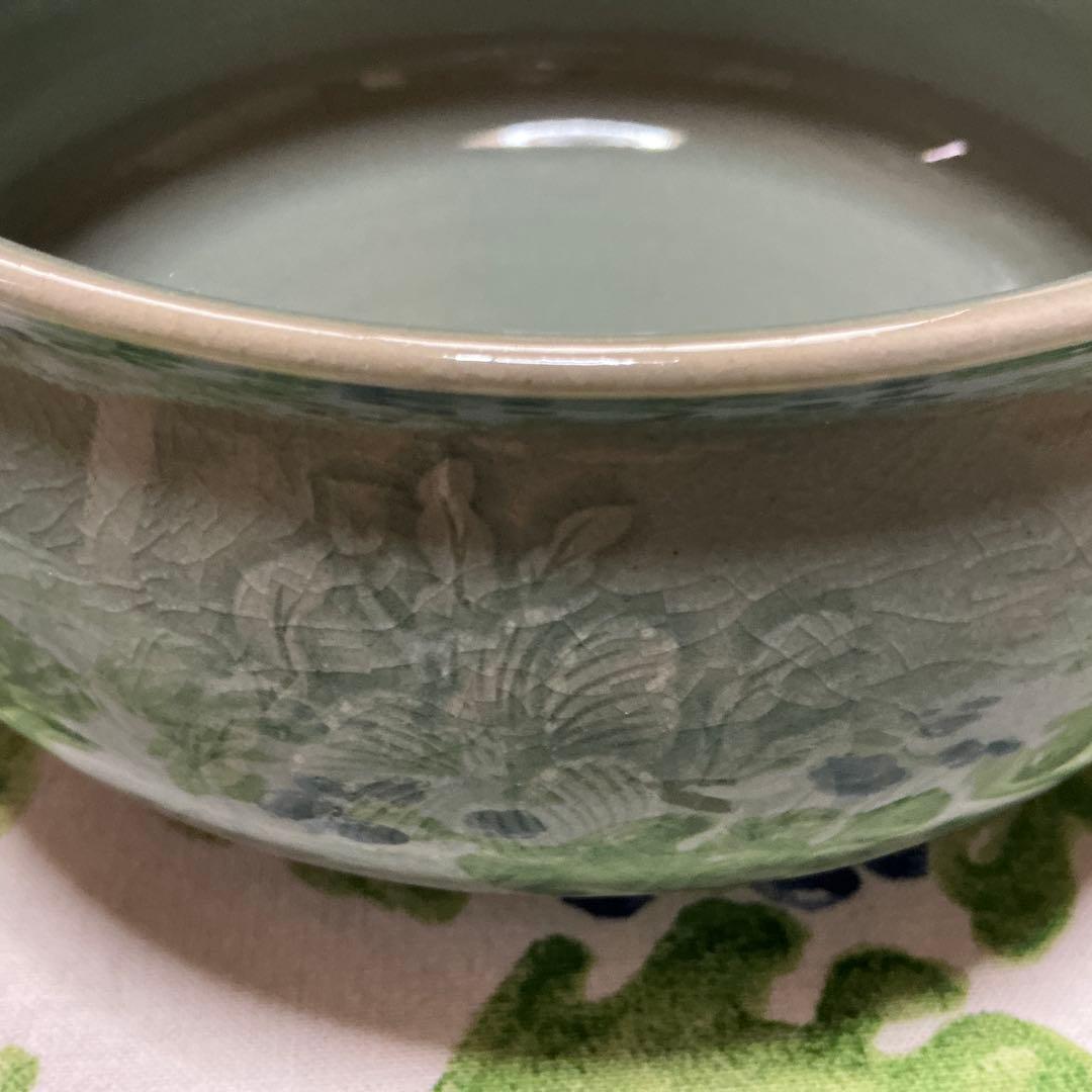 高麗青磁　茶道用建水　流谷作