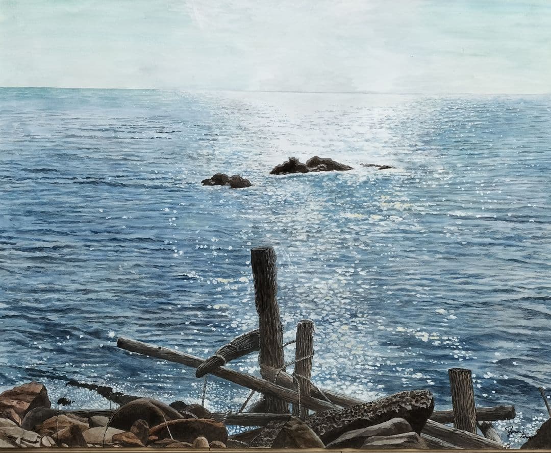 日本海の風景 水彩画　F30号