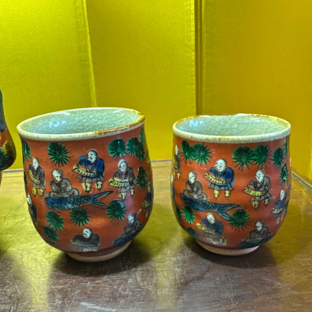 香炉，湯呑み，九谷焼，九谷木米，3点