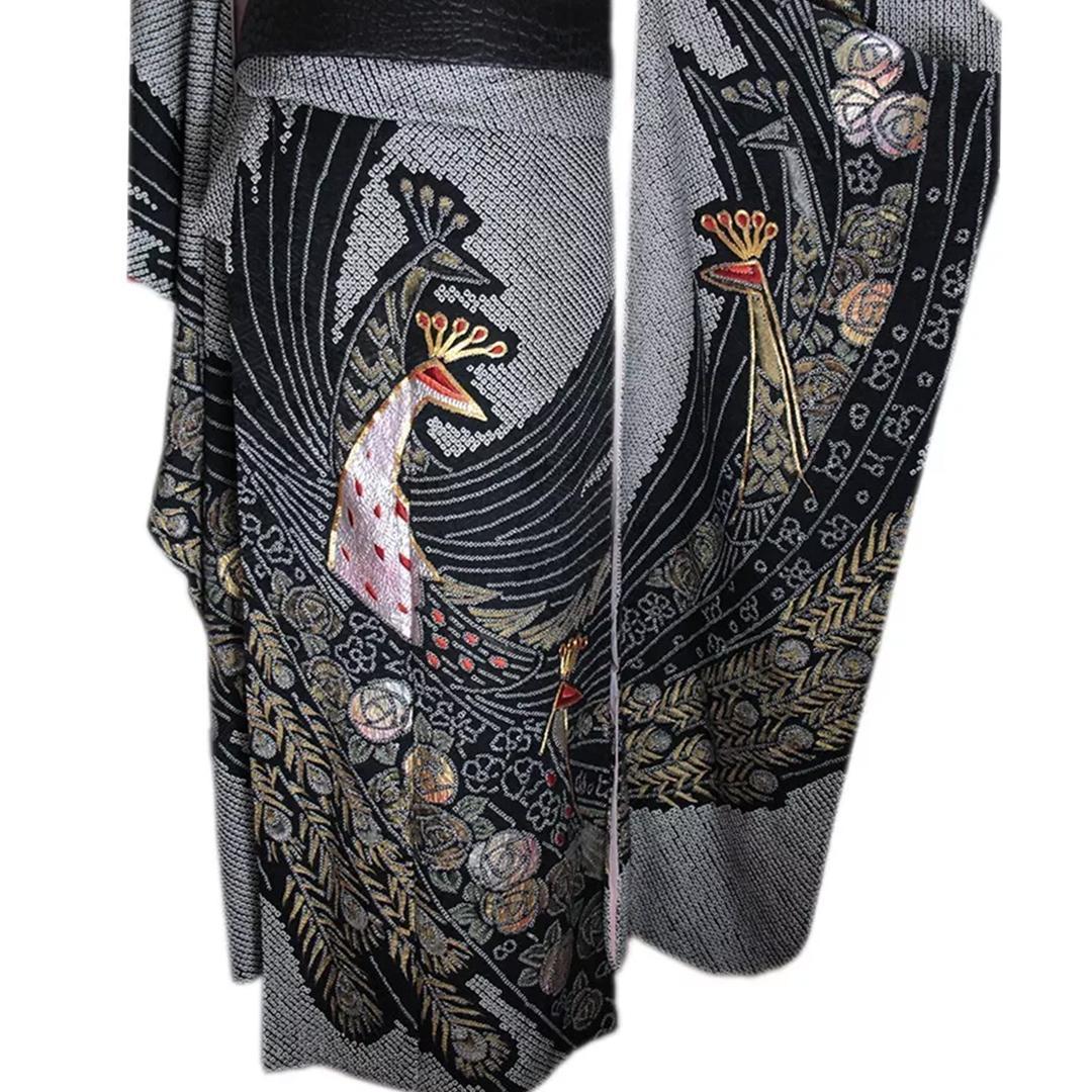 kazukazu◼️レア！総絞り黒振袖6点セット163.5cm成人式PS19