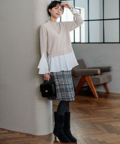 【未使用級】23区 46 大きいサイズ ファンシーツイード台形スカート 24AW