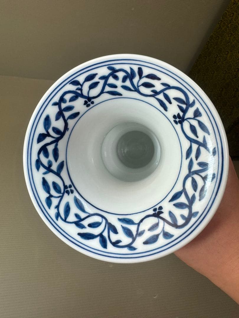 2903 中国骨董　大明萬暦年製銘　染付唐草青花　花瓶　花台付　時代物