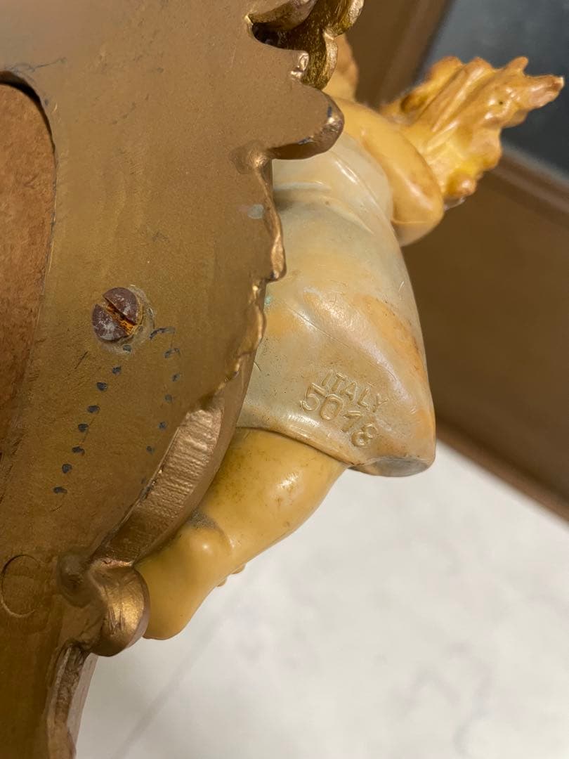 アンティーク鏡　金彩色 イタリア製 エンジェル ヴィンテージ 年代物