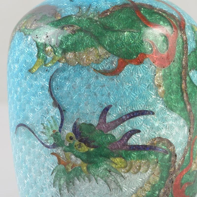 中国　古七宝琺瑯彩　龍文瓶　唐木台　時代箱付　V　9724