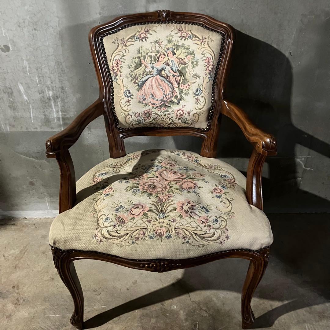 プチポワン アームチェア ゴブラン織り ロココ調 猫脚 ナポレオン 鋲打ち