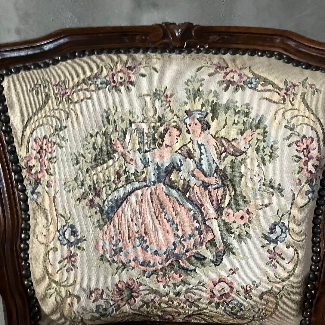 プチポワン アームチェア ゴブラン織り ロココ調 猫脚 ナポレオン 鋲打ち