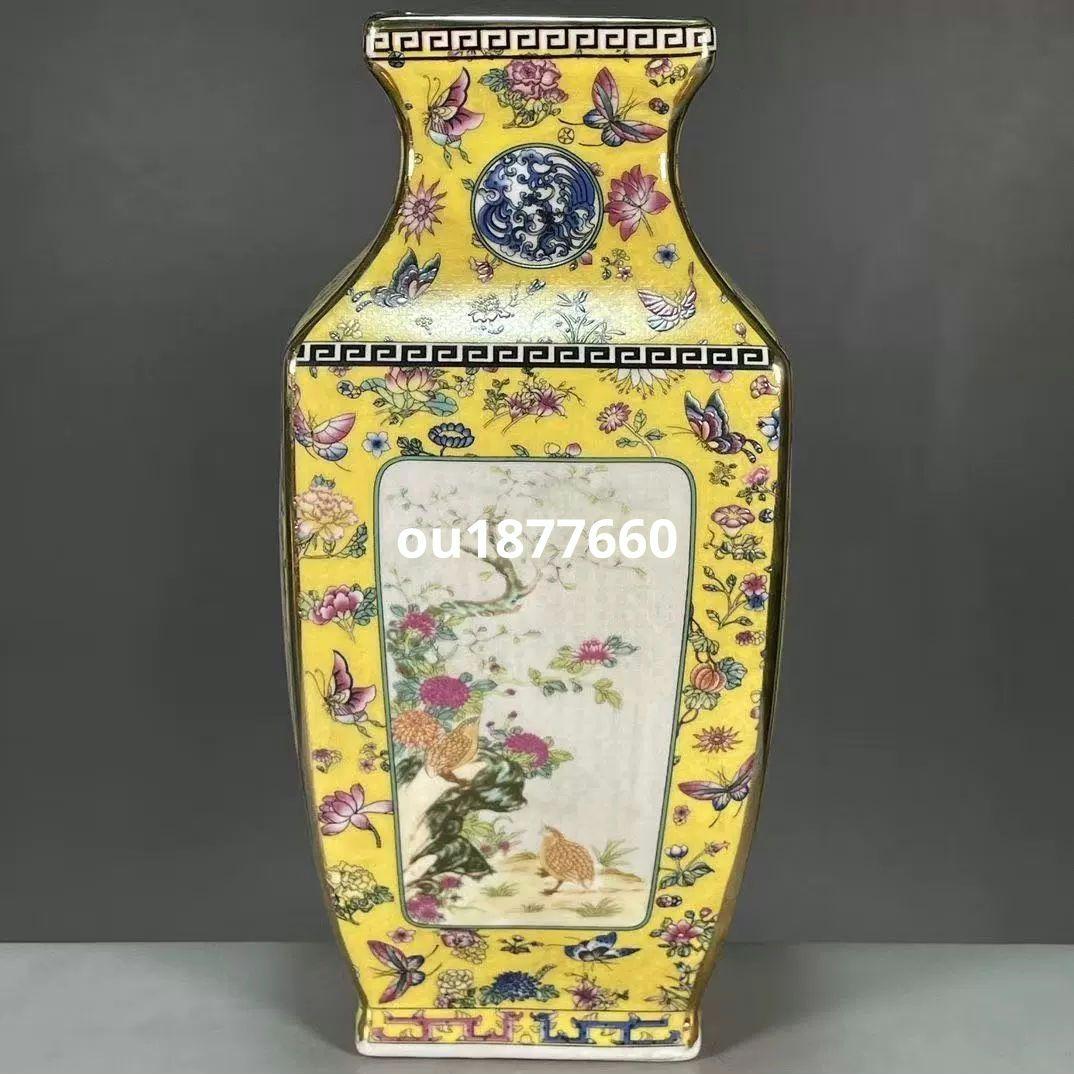 パステル蒔絵花鳥四方花瓶 景徳鎮 陶磁器 装飾品 現代工芸品 美術品 置物