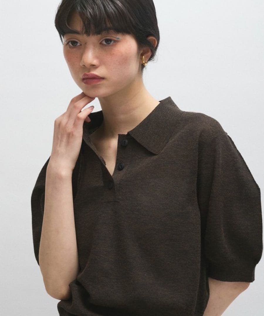 アダムエロペ ラミーニットポロシャツ　ネイビー　2025ss