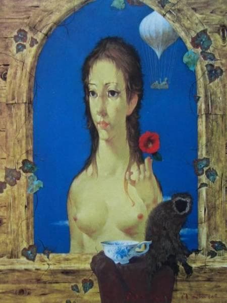 松樹路人、『窓の女』、希少画集画、裸婦、高級新品額・額装付、版上サイン入り