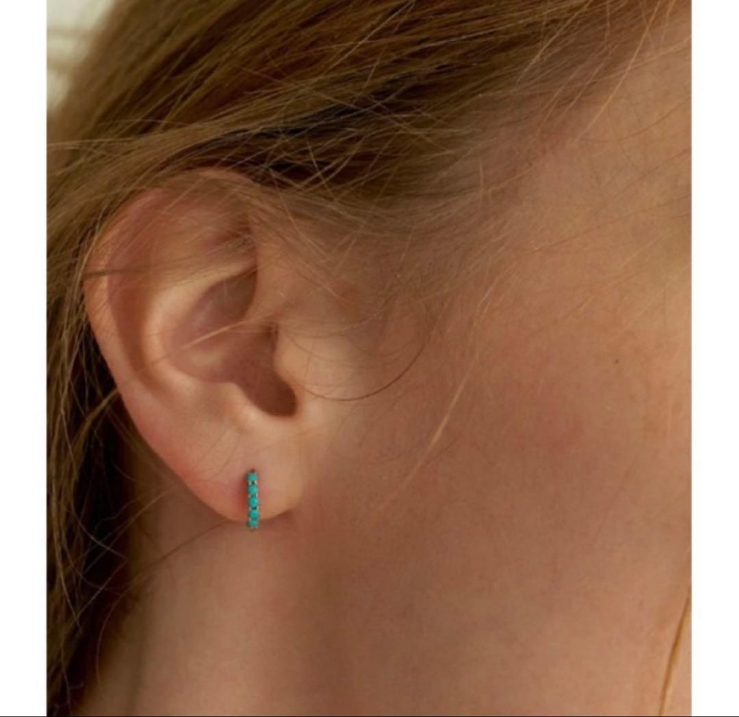 美品　amondz K14 フラットストーンワンタッチピアス　ターコイズ