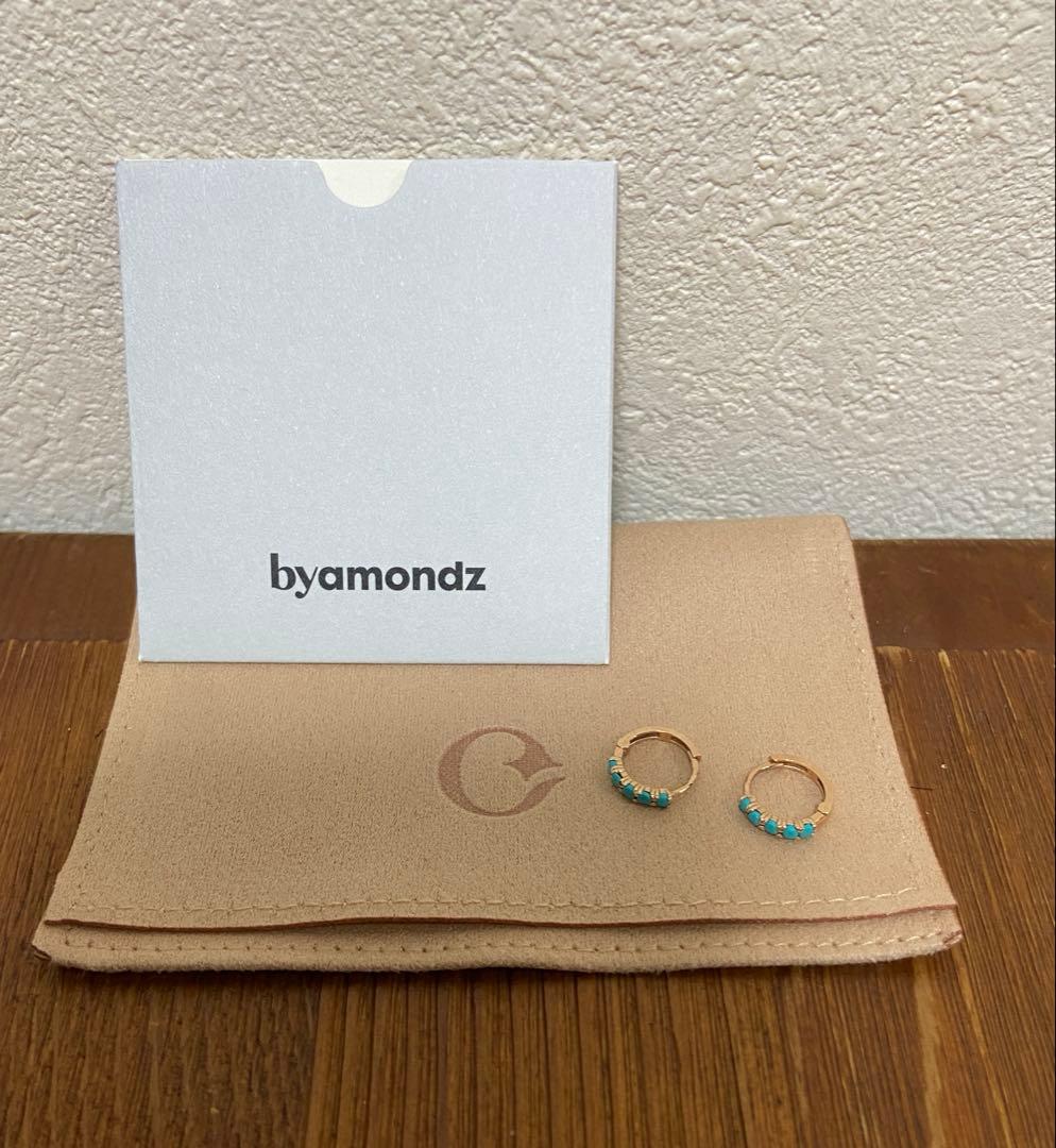 美品　amondz K14 フラットストーンワンタッチピアス　ターコイズ