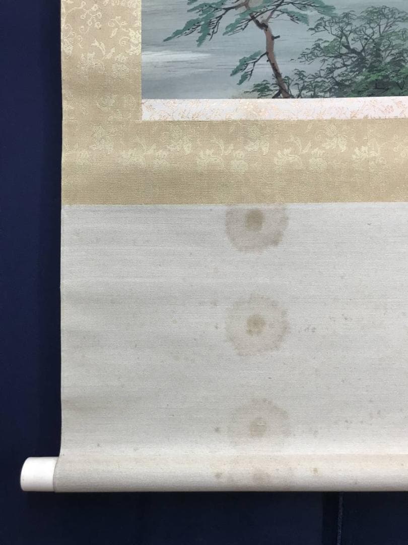 【真作】百瀬徳三郎/青緑山村図/山水図/横物/掛軸/名家伝来/AC-156