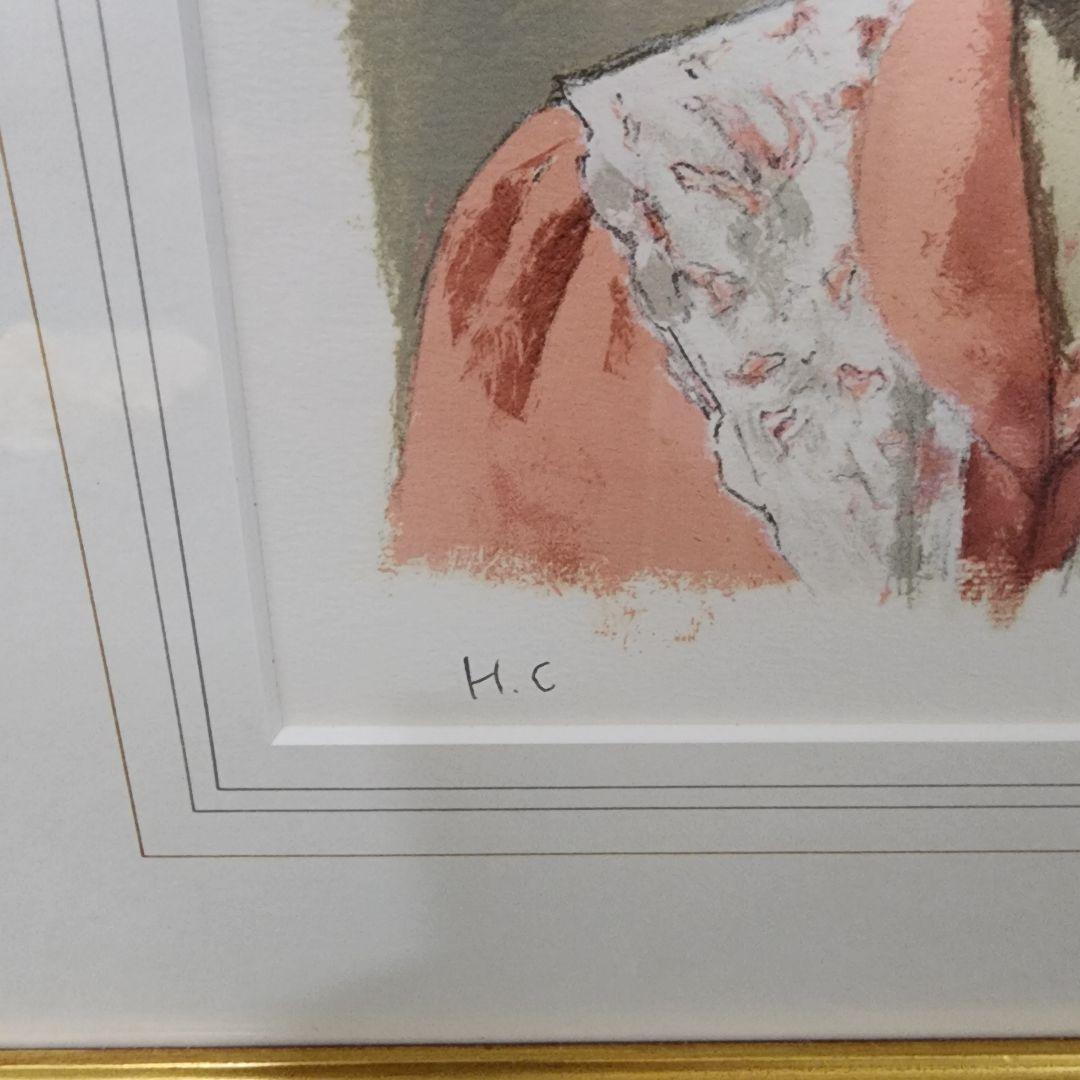 【中古美品】中村清治　花飾りの帽子　リトグラフ　44×40cm