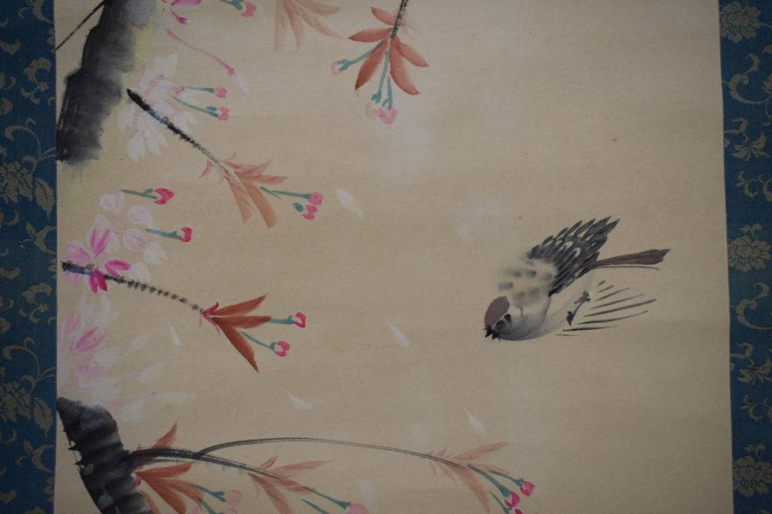 不詳/作者不詳/桜花雀図/布袋屋掛軸HK-12