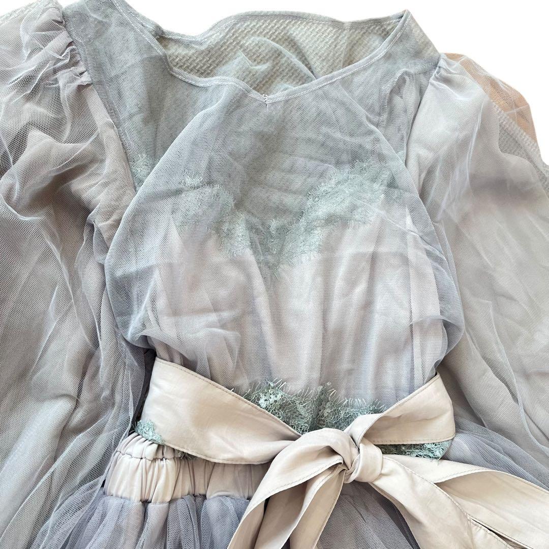 ラベルエチュード ロングワンピース チュール パーティ ウエストリボン