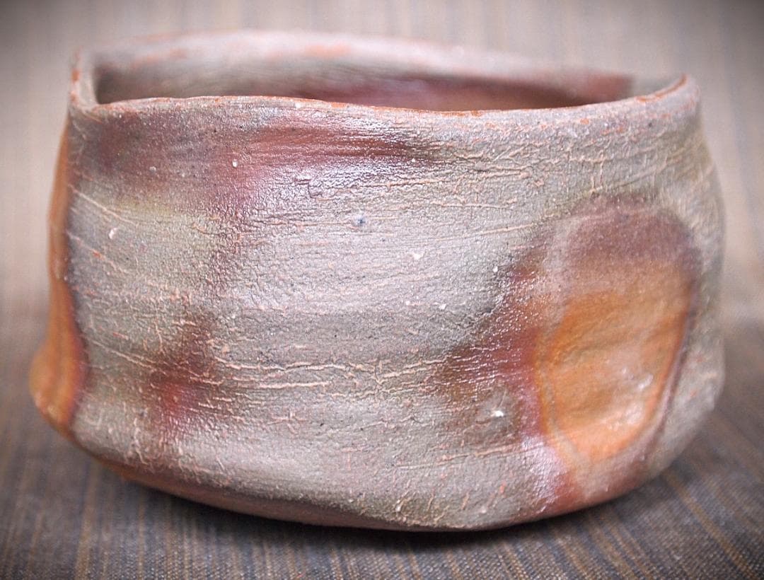 人気作家★中村和樹【師：中村真・中村六郎】★備前【窯変】茶碗A★共箱・布