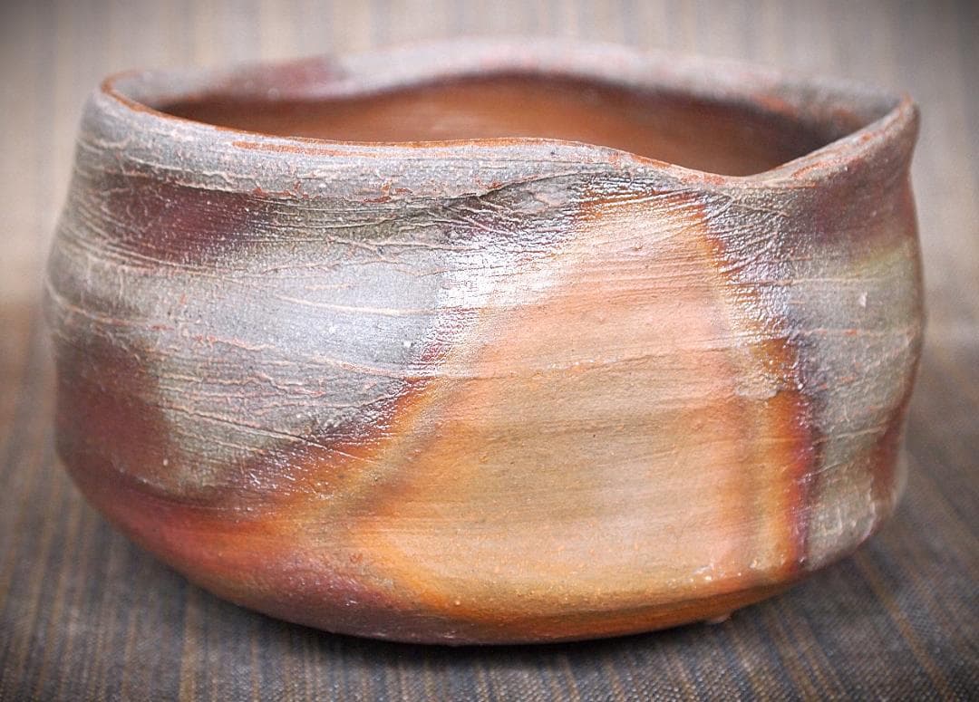 人気作家★中村和樹【師：中村真・中村六郎】★備前【窯変】茶碗A★共箱・布